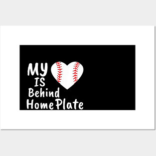 My Heart Is Behind Home Plate Baseball Bat Mom Dad Posters and Art